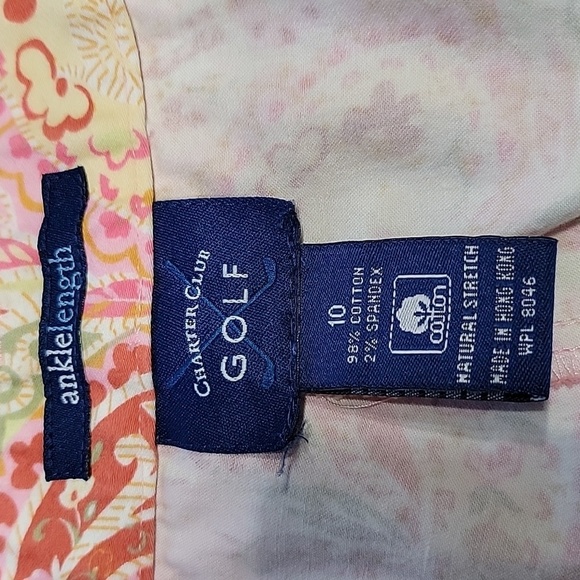 Charter Club Golf Size 10 Pistachio Green and Pink Paisley Ankle Length Pants - Picture 12 of 12